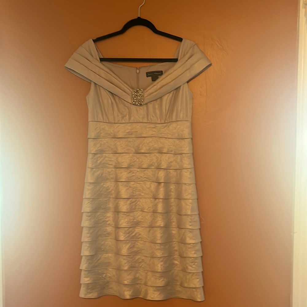 Jessica Howard cocktail dress, champaign color, size 8, off shoulder